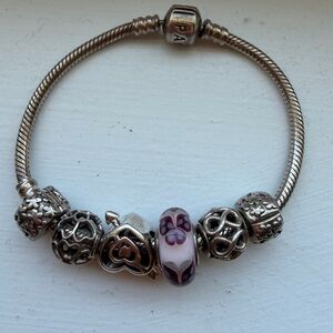 Pandora Sterling Silver Charm Bracelet with Purple Glass Bead